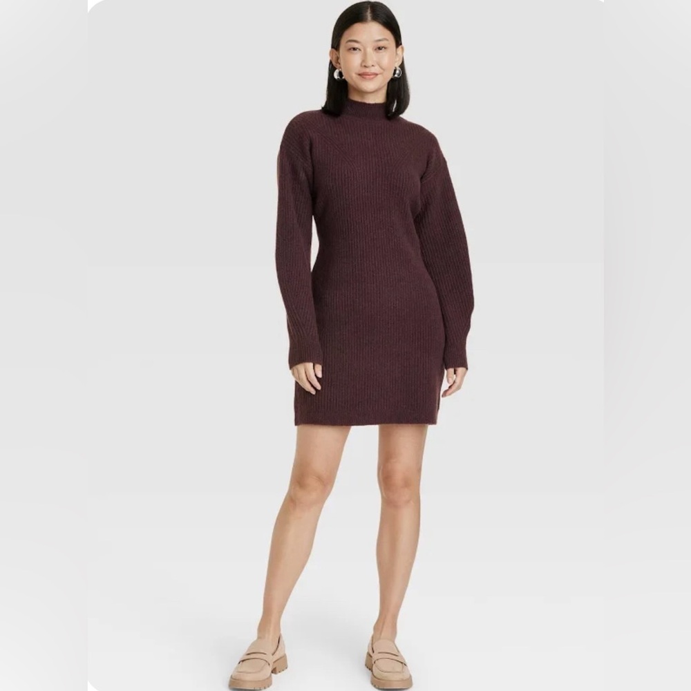 NWT Size Medium A New Day Brown Long Sleeve Sweater Dress
